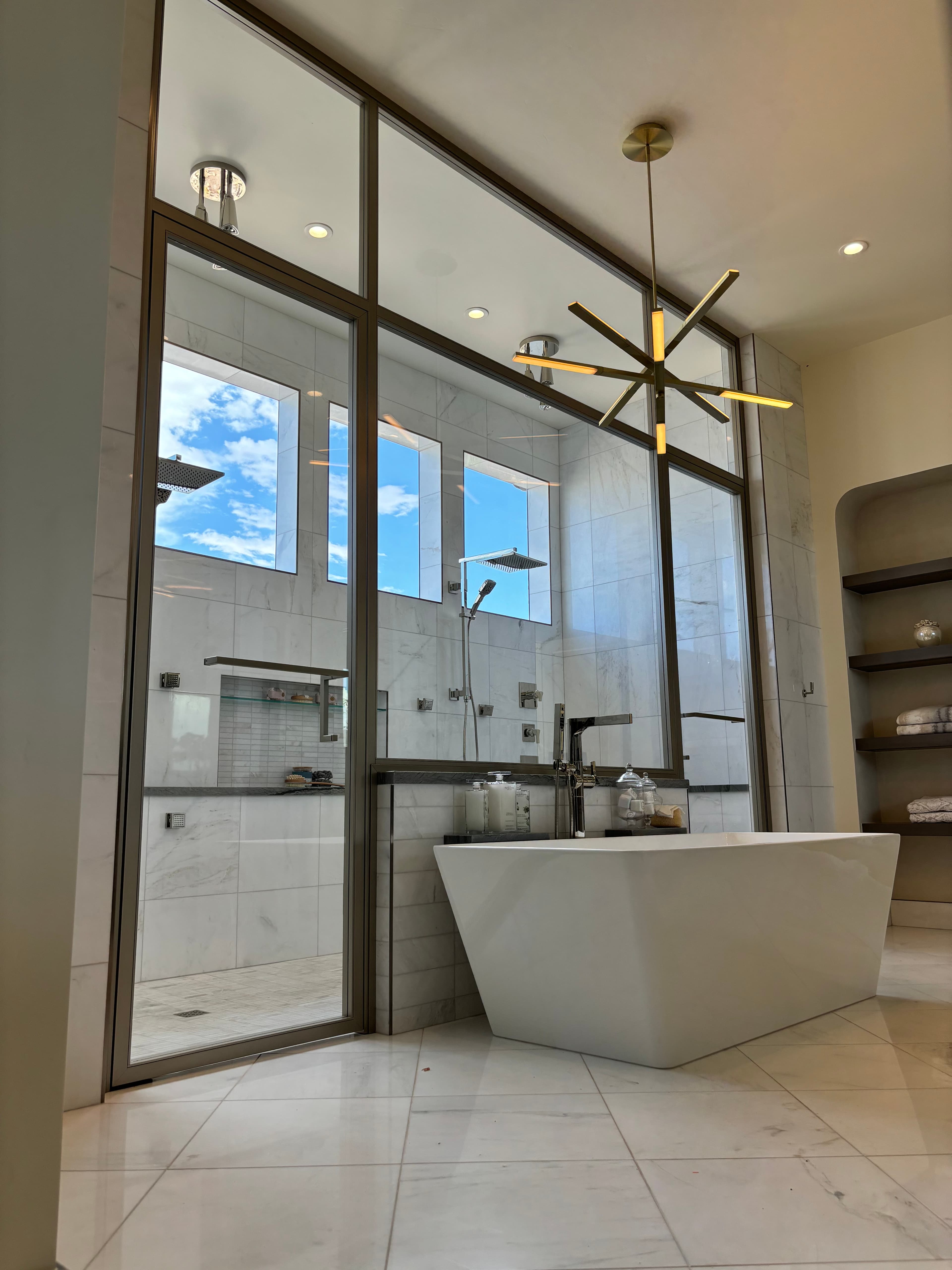 Elegant frameless shower door installation showcasing our craftsmanship