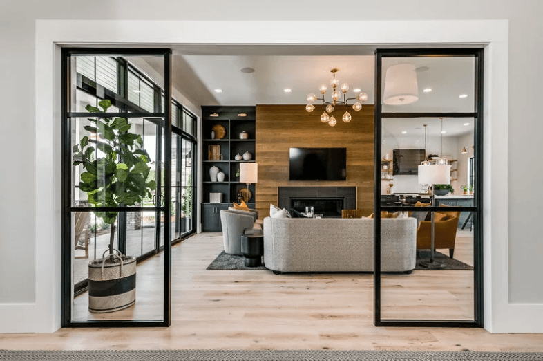 Custom glass grid doorway installation showcasing modern design